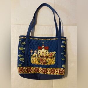 Jim Shore Blue Quilted Tote with Noah's Ark Design